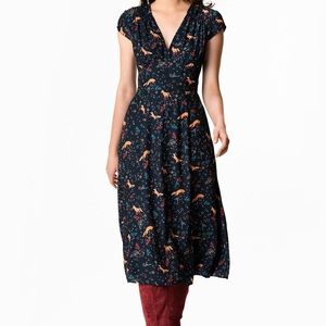 Fox Floral Print Crepe Banded Empire Dress